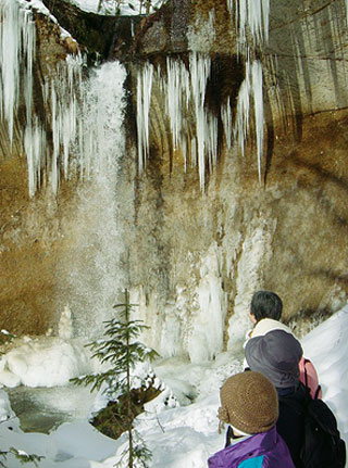 支笏湖周辺の冬の滝